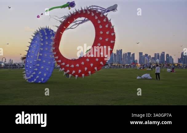 Doha, Qatar - January 21 2025: Qatar Kite Festival 2025 in Old Doha