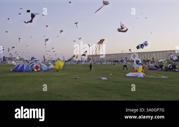 Doha, Qatar - January 21 2025: Qatar Kite Festival 2025 in Old Doha
