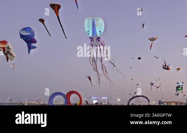 Doha, Qatar - January 21 2025: Qatar Kite Festival 2025 in Old Doha