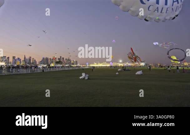 Doha, Qatar - January 21 2025: Qatar Kite Festival 2025 in Old Doha
