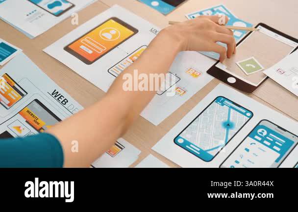 Panorama video of startup company employee planning on user interface ...