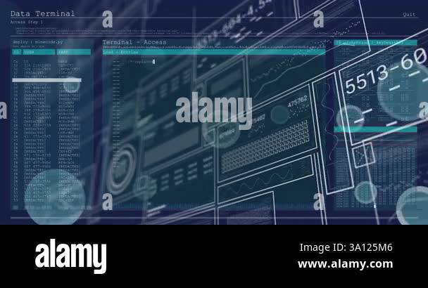 Digital interface with coding and data processing animation over ...