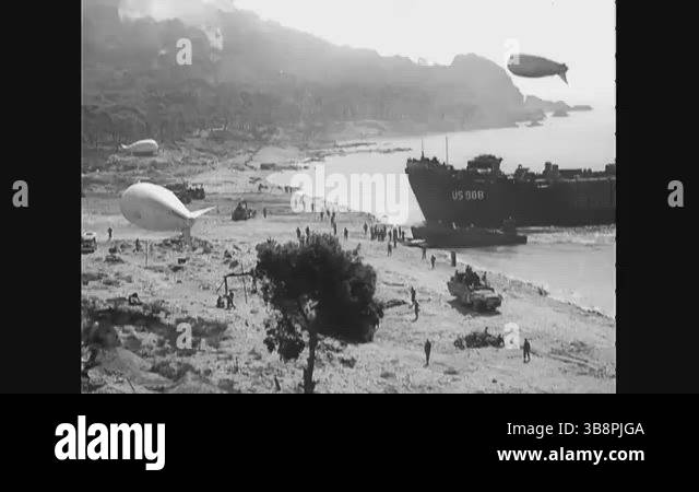 FRANCE - 1944 - US troops arrive to beach, speak to French Resistance ...