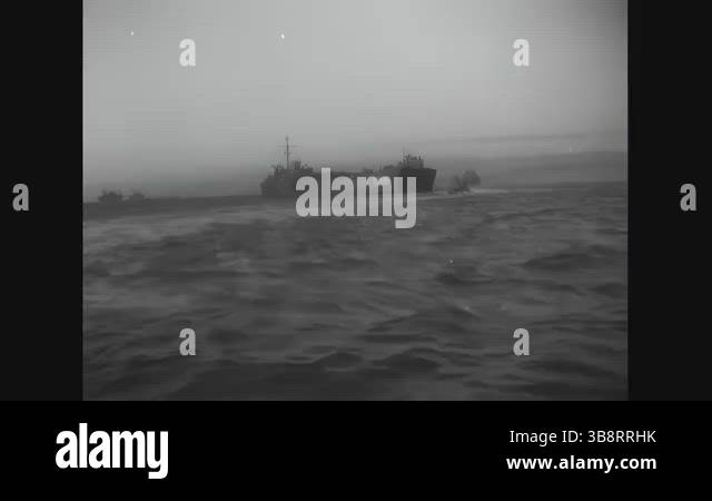 KOREA - 1950- Several ships are anchored in the bay during the ...