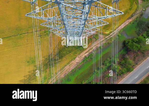 Power Through Line High-voltage power lines pass through agricultural areas in rural areas ...