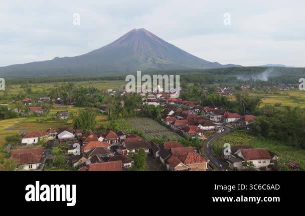 A breathtaking drone view showcases a picturesque village in Java ...