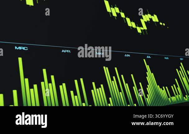 Stock market and exchange, screen with chart, bar graph and numbers in ...