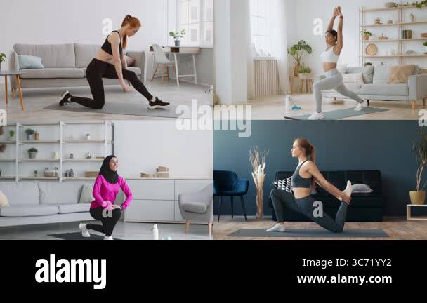 A collection of individuals practicing different athletic workouts ...