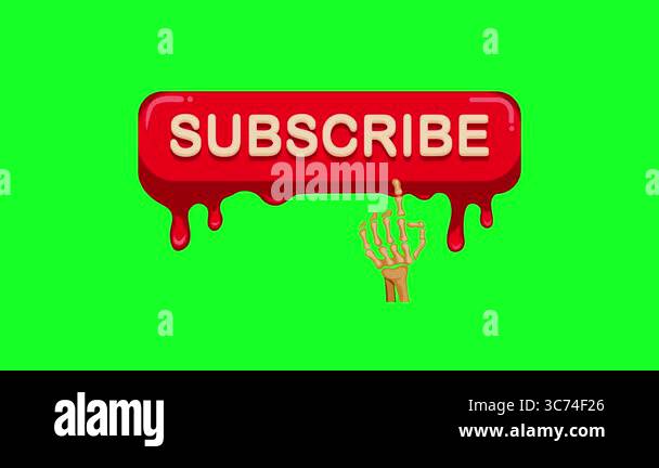Skeleton hand touch and click subscribe button to online video ...