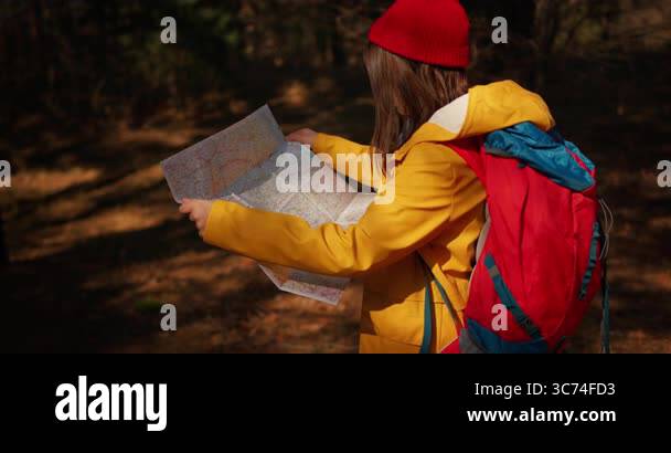 Backpacker hiker girl with hiking - Backpacker Hiker Girl With Hiking Poles Using Authentic Paper Map In The Forest Hispanic Teenager In The Woods 3c74fd3