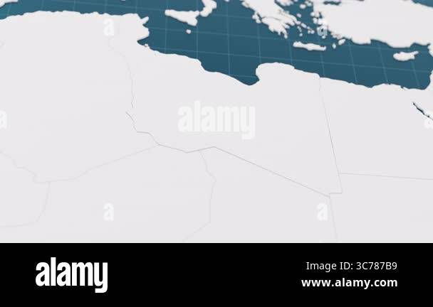 Highlight with blue of Libya 3d - Highlight With Blue Of Libya 3d Map With Pointer Pin Surrounded With Other Countries In White Political Map With Borders Animation 3d Render 3c787b9 