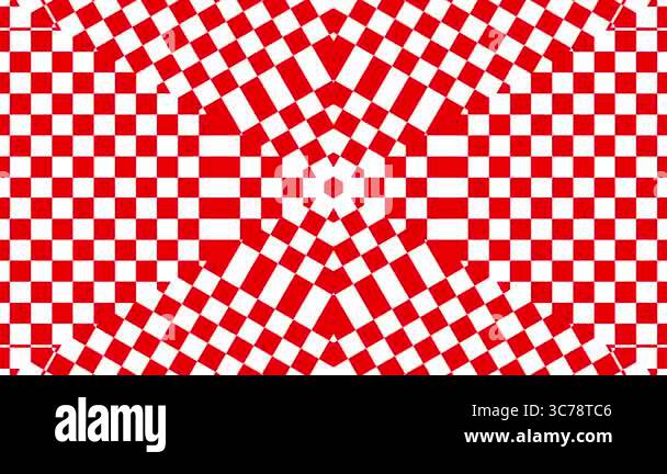 Abstract red and white checkerboard pattern with a kaleidoscope effect ...