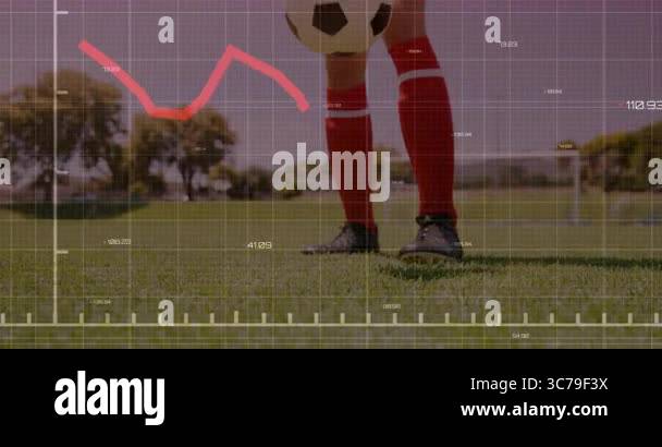 On field, soccer player with animation of financial graph showing ...