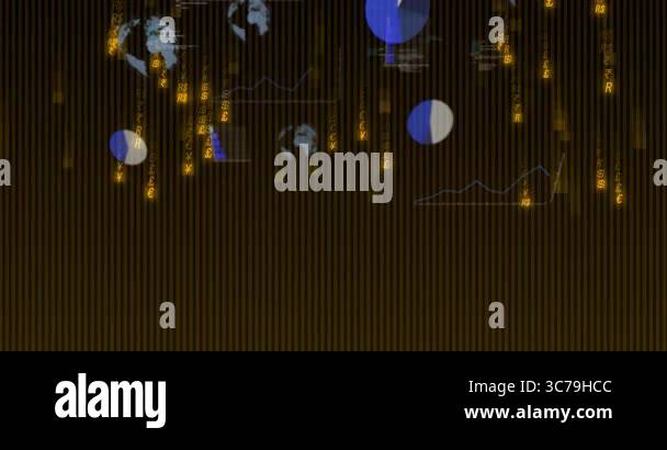 Financial symbols and graphs over digital world map and binary code ...