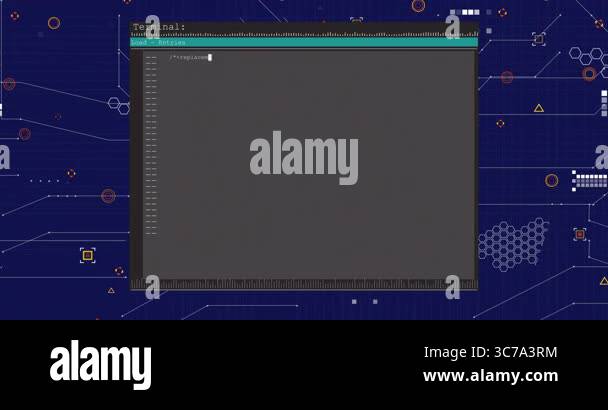 Displaying computer code on terminal window with digital network ...
