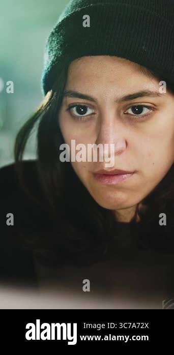 Vertical HD video of female hacker breaking into a secure network ...