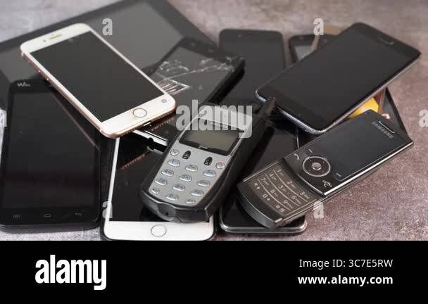 First Modern Phone France, April 2025, Diverse assortment of mobile phones, including old ...