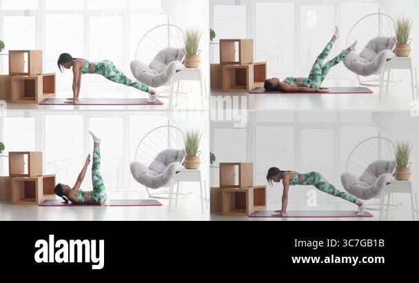 Collage. A set of frames showcasing a black girl in sportswear ...