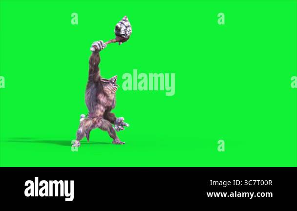 Green Screen Humanoid Rat Monster Attack Loop Side Fur 3D Animation ...