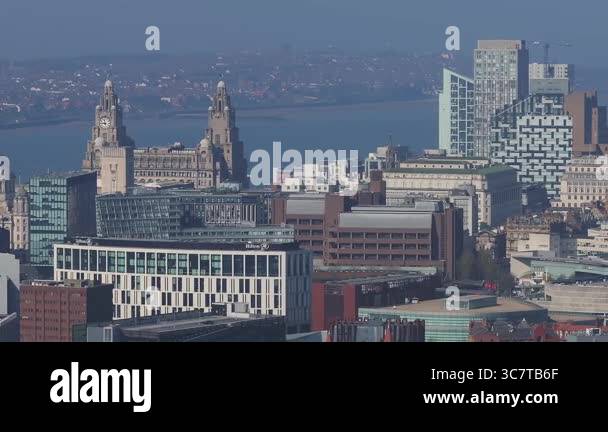 Aerial view of Liverpool's skyline featuring West Tower, St. John's ...