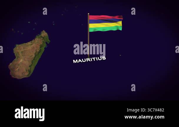 The Flag of Mauritius on the World Map, Mauritius map with flag 3d ...