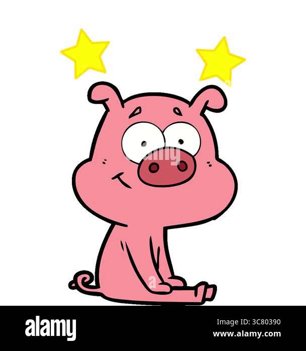A simple looping animated happy cartoon pig sitting Stock Video Footage ...