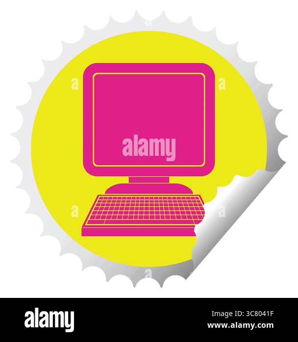 A simple looping animated computer icon circular peeling sticker vector ...