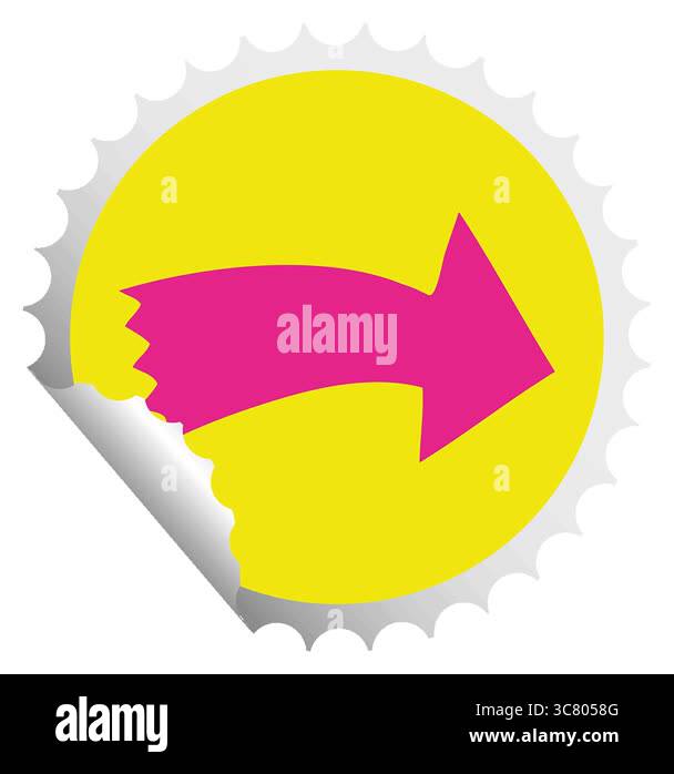 A simple looping animated circular peeling sticker quirky cartoon arrow ...