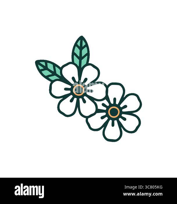 A simple looping animated iconic tattoo style image of a flower Stock ...