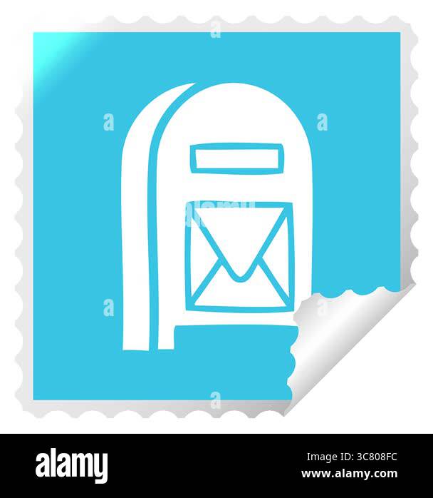 A simple looping animated square peeling sticker cartoon of a mail box ...