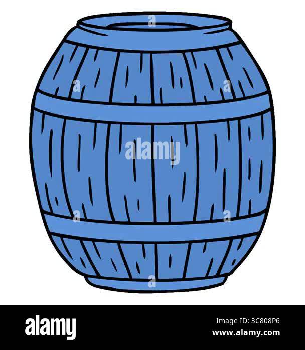A simple looping animated hand drawn cartoon doodle of a wooden barrel ...