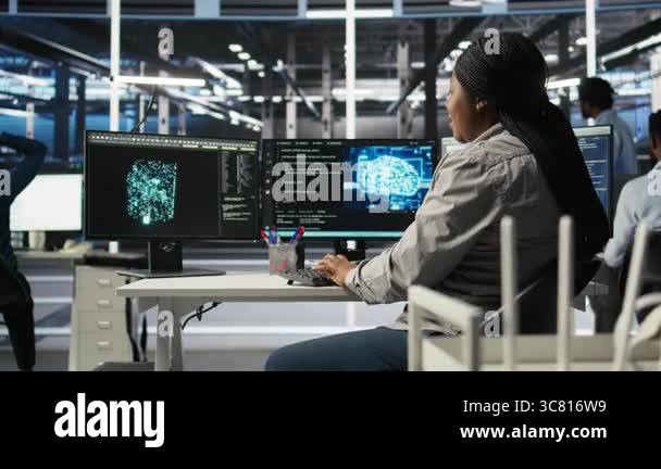 Data center computer scientist using artificial intelligence deep ...