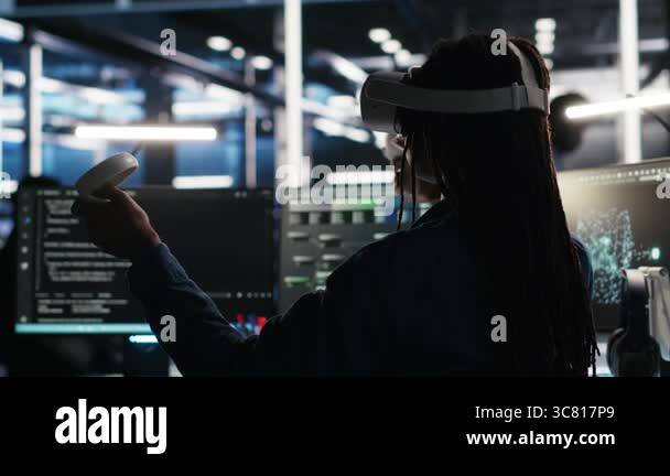 Data center technician using virtual reality tech and node tree ...