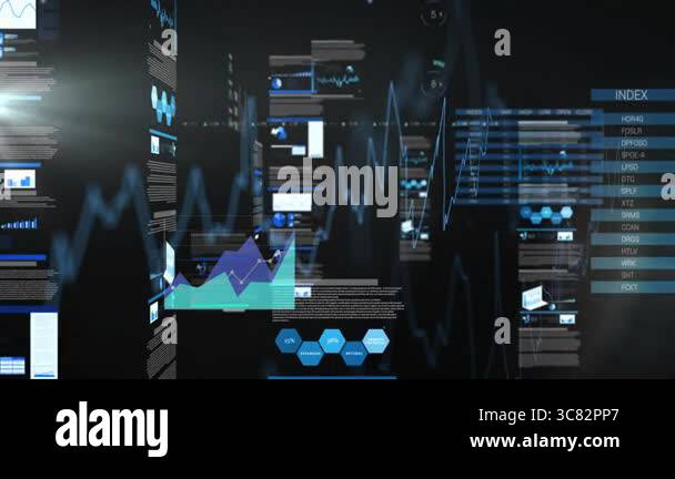 Data analytics and graphs animation over digital interface with charts ...