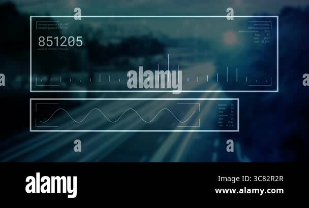 Animation of digital data interface overlaying highway scene with ...