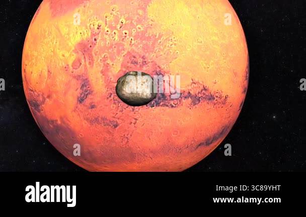 3D animation illustrates Phobos, Mars' moon, highlighting its irregular ...