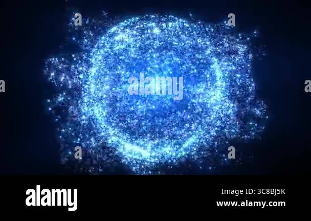 Abstract glowing sphere made of particles, dots and waves of blue color ...