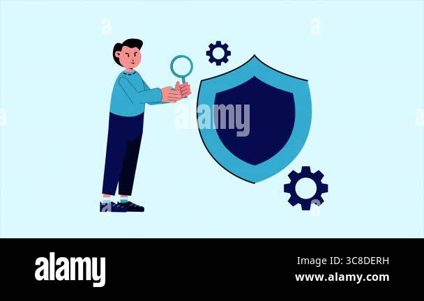 Businessman Is Checking Data Security. 4k Animation With Light Blue ...