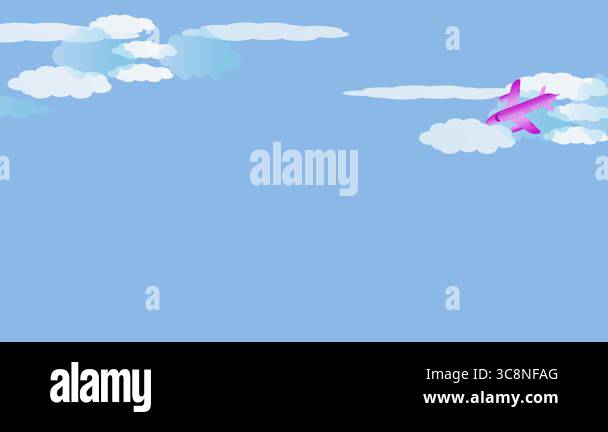 Colorful animation of a cartoon style airplane zooming through the sky ...