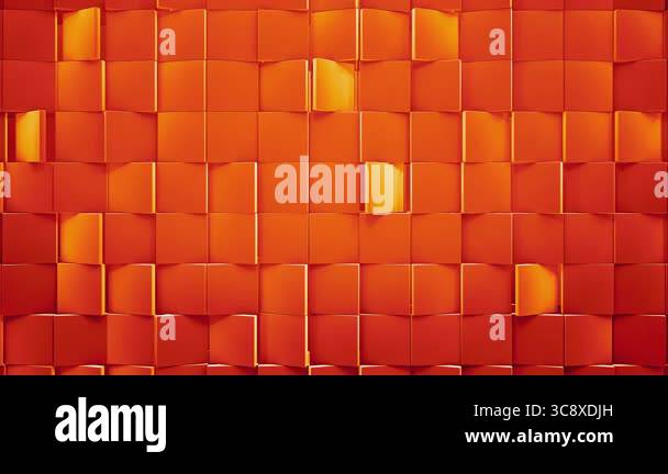 3D Animation of an Abstract Orange Tile Wall with Random Slow Rotating ...