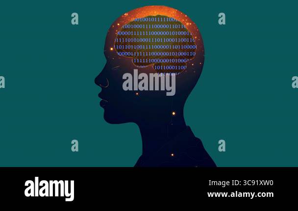 Digital brain with binary code inside human head silhouette, Artificial ...