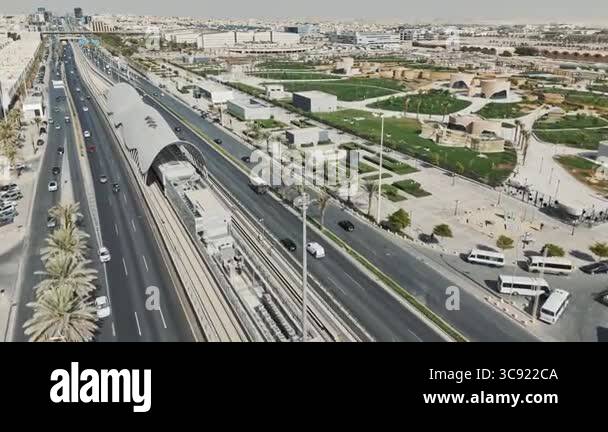 Sub Division Infrastructure Riyadh Modern highway and metro infrastructure in Riyadh Saudi Arabia drone ...