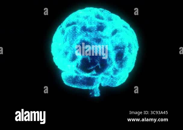 Teal ASCII Bitmap Brain Animation with Flashing Light Pulses and ...