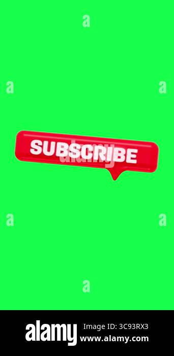 4K 3D animation of a subscribe bubble icon on a green screen background ...