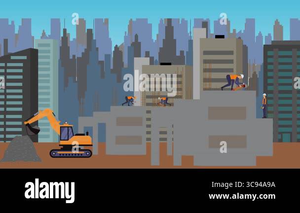 Construction site area, working on the edge of town with engineers and ...