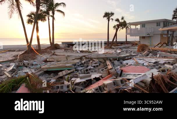 Storm surge severe damage to waterfront houses after hurricane Milton ...