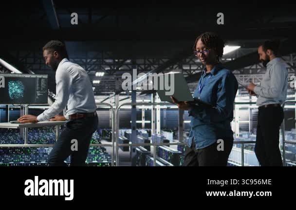 Data center software developers using devices to review AI LLM ...