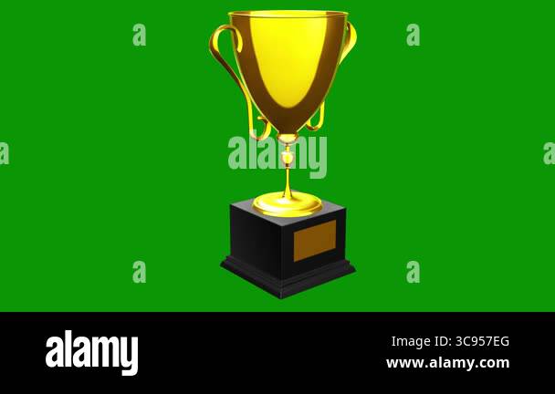 3D animated golden trophy cup on greenscreen. Trophy rotate on green ...