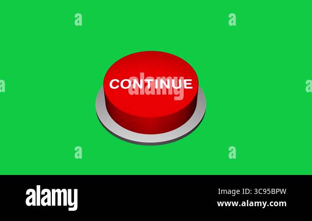 Pressing 3d CONTINUE round button animation on white and green ...