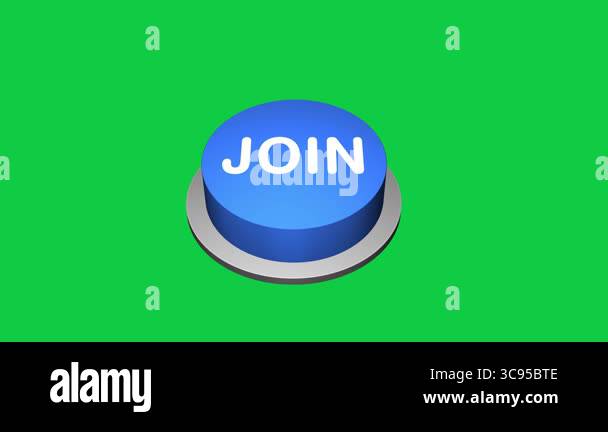 Pressing 3d Join round button animation on white and green background ...